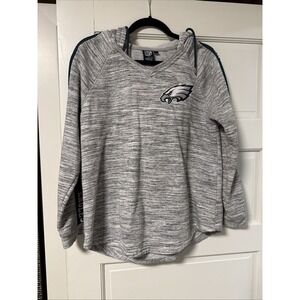 NFL Team Apparel Philadelphia Eagles Grey Space Dye V-Neck Hoodie Womens Medium